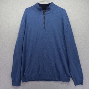 Forte Sweater Mens XL Cashmere 1/4 Zip Pullover Knit Mock Neck Blue Long Sleeve